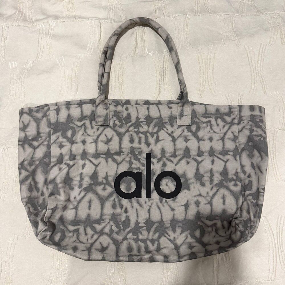 Alo Yoga Grey Tie Dye Shopper Tote Large Cotton Canvas Gym Travel Bag